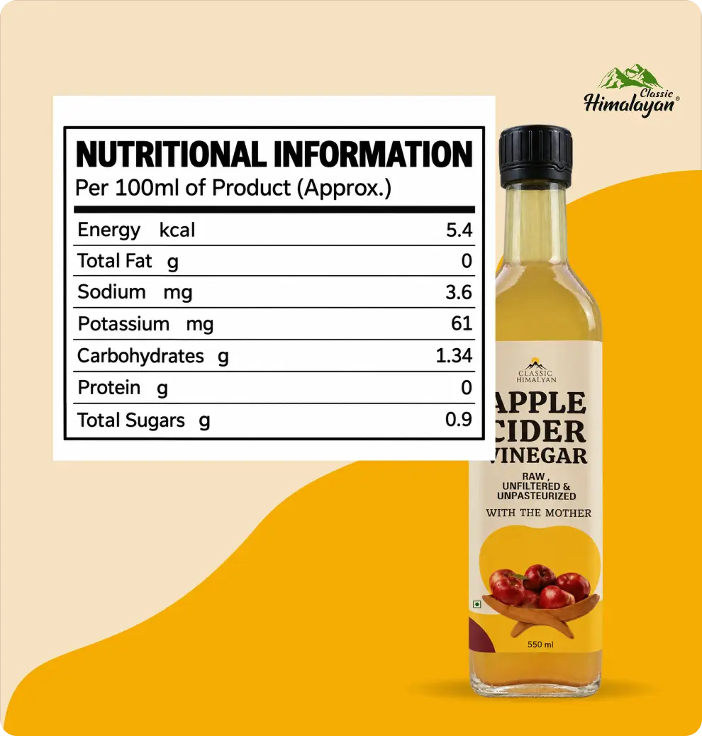 A bottle of Himalayan apple cider vinegar with a nutrition facts.