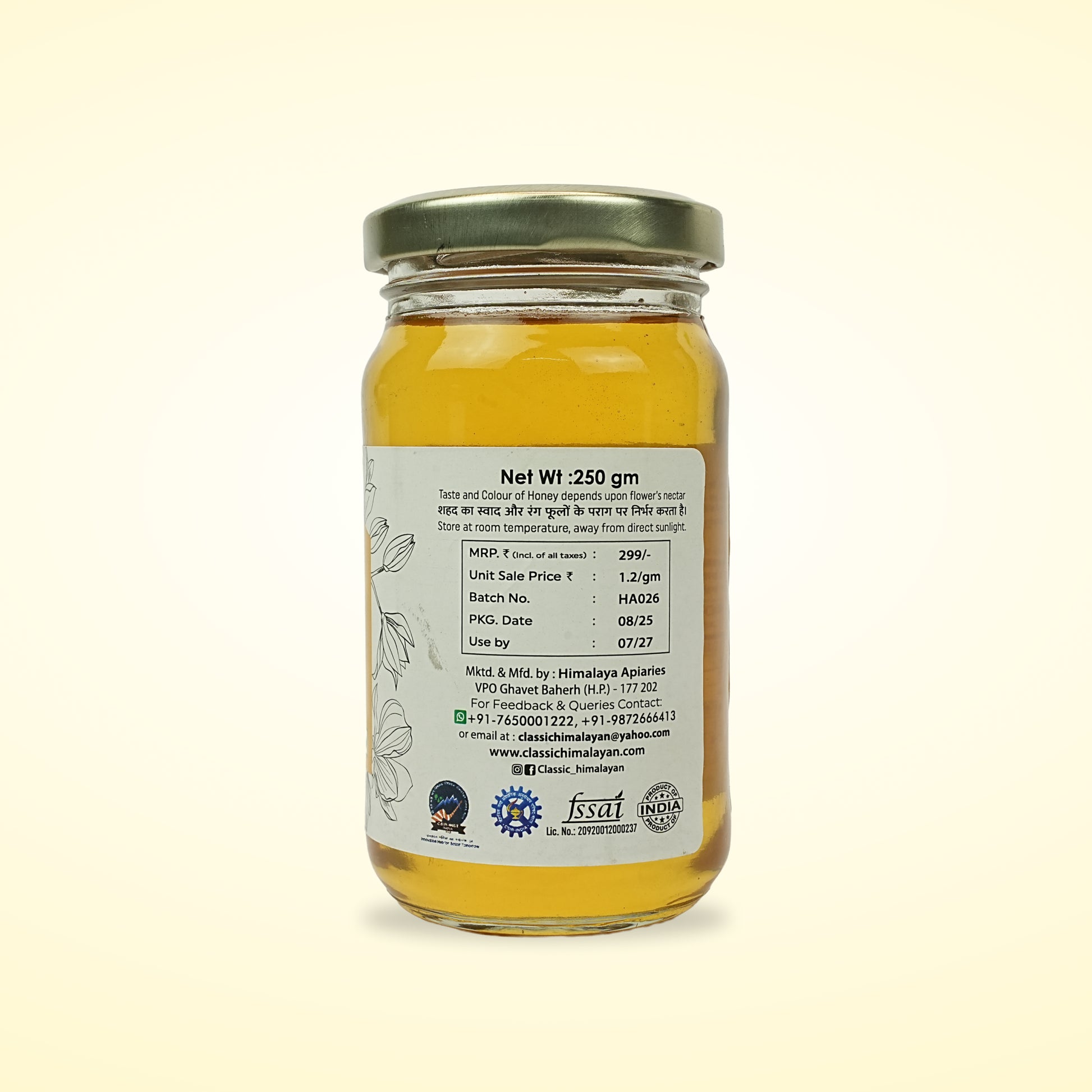 Pure Raw Acacia Honey from Himalayan Forests Net Wt