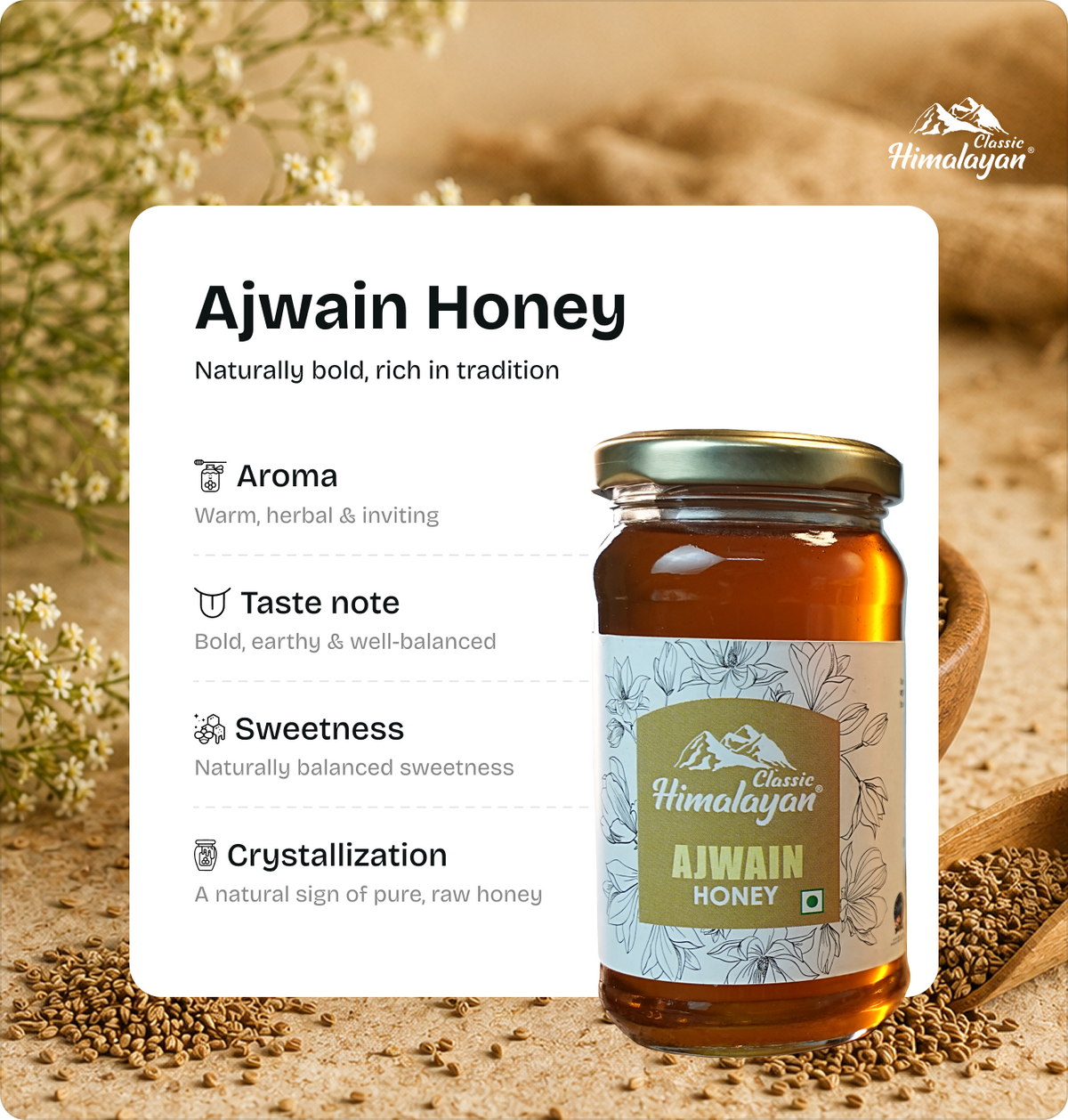 Himalayan Ajwain Honey with product details.