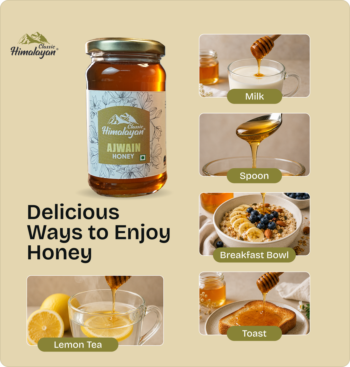Classic Himalayan Ajwain Honey with serving ideas