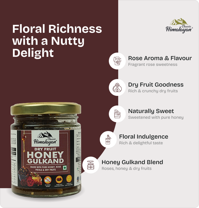 Classic Himalayan Dry Fruit Gulkand benefits promotional graphic