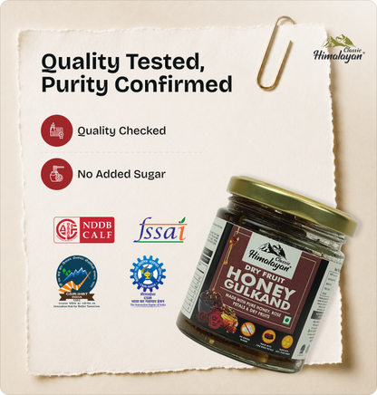 Classic Himalayan Dry Fruit Gulkand quality certification graphic