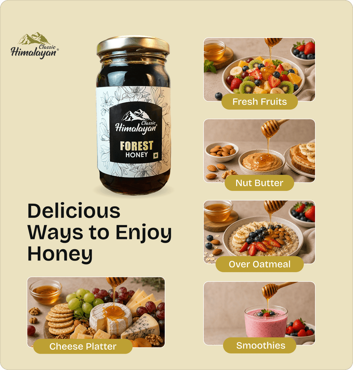 Classic Himalayan Forest Honey food pairing suggestions graphic