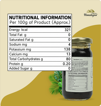Himalayan Forest Honey nutrition label per 100g information