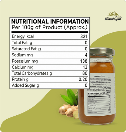 Himalayan Ginger Honey nutrition and ingredients label