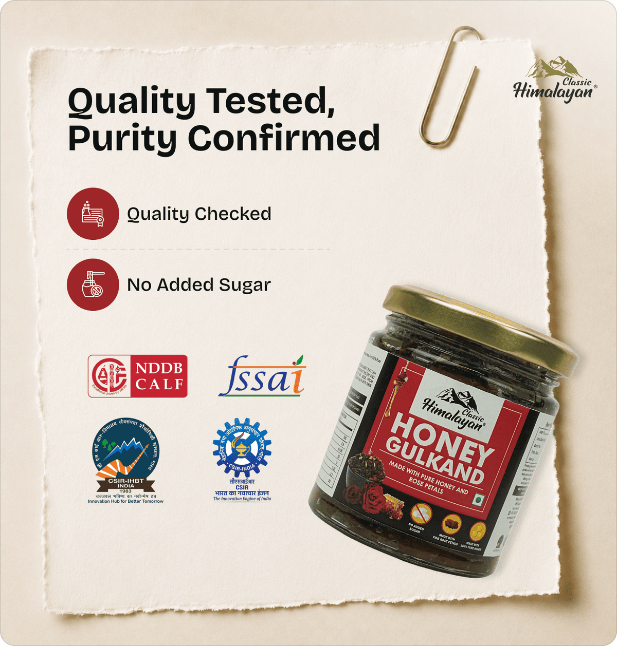 Classic Himalayan Gulkand quality certification graphic