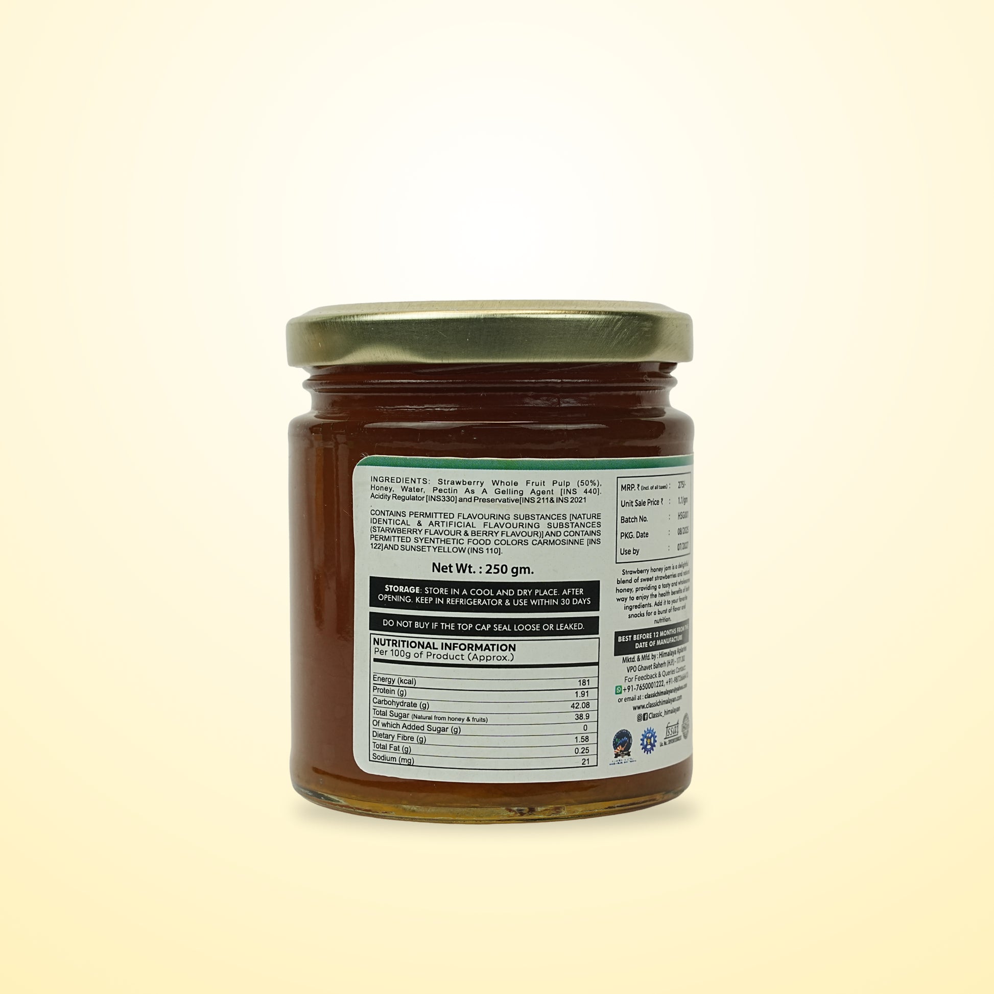 honey pineapple jam net wt 250g