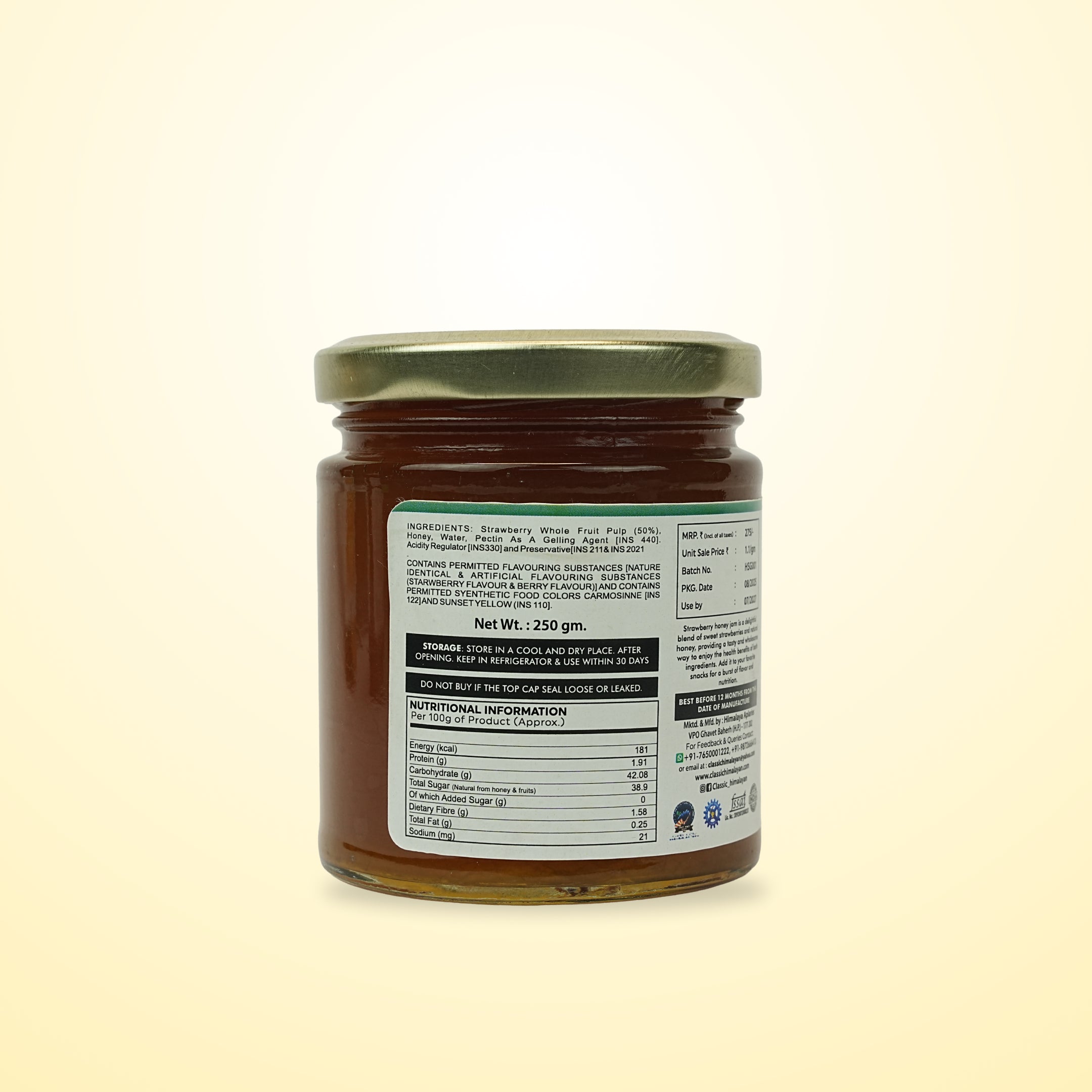 honey pineapple jam net wt 250g