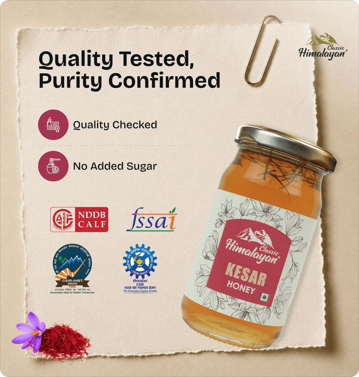 Himalayan Kesar Honey quality tested certification graphic