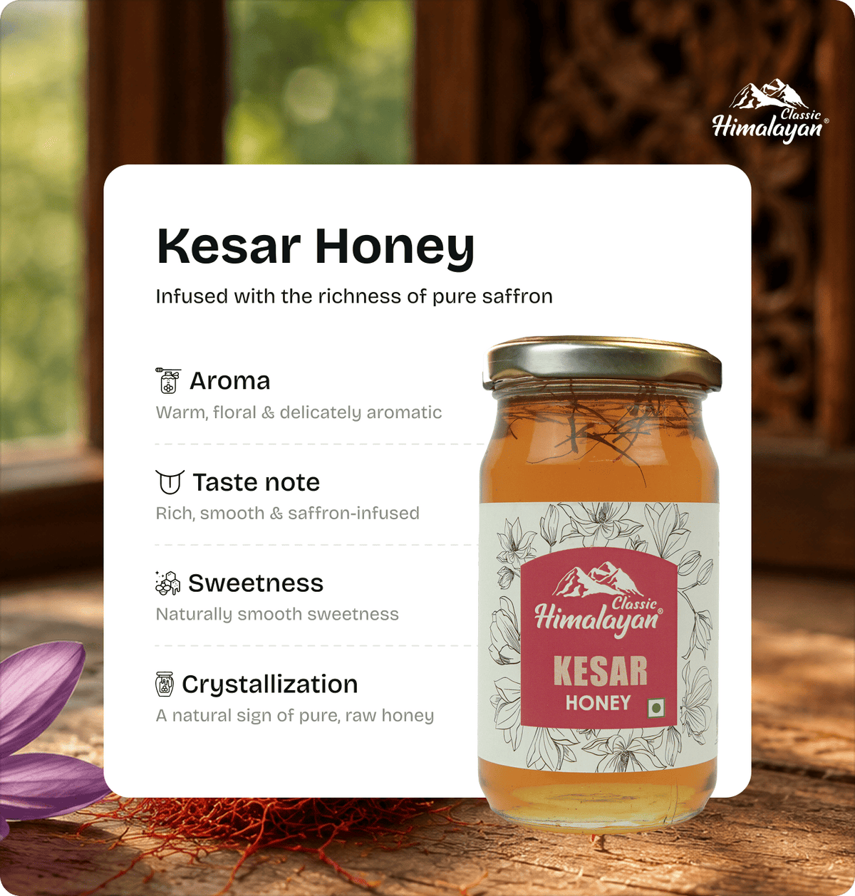 Classic Himalayan Kesar Honey product information card