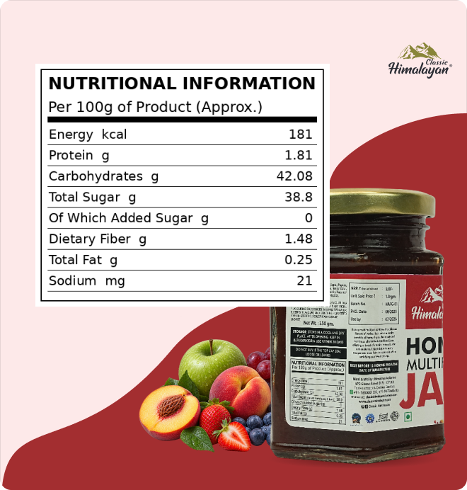 Classic Himalayan Multifruit Jam nutritional information label