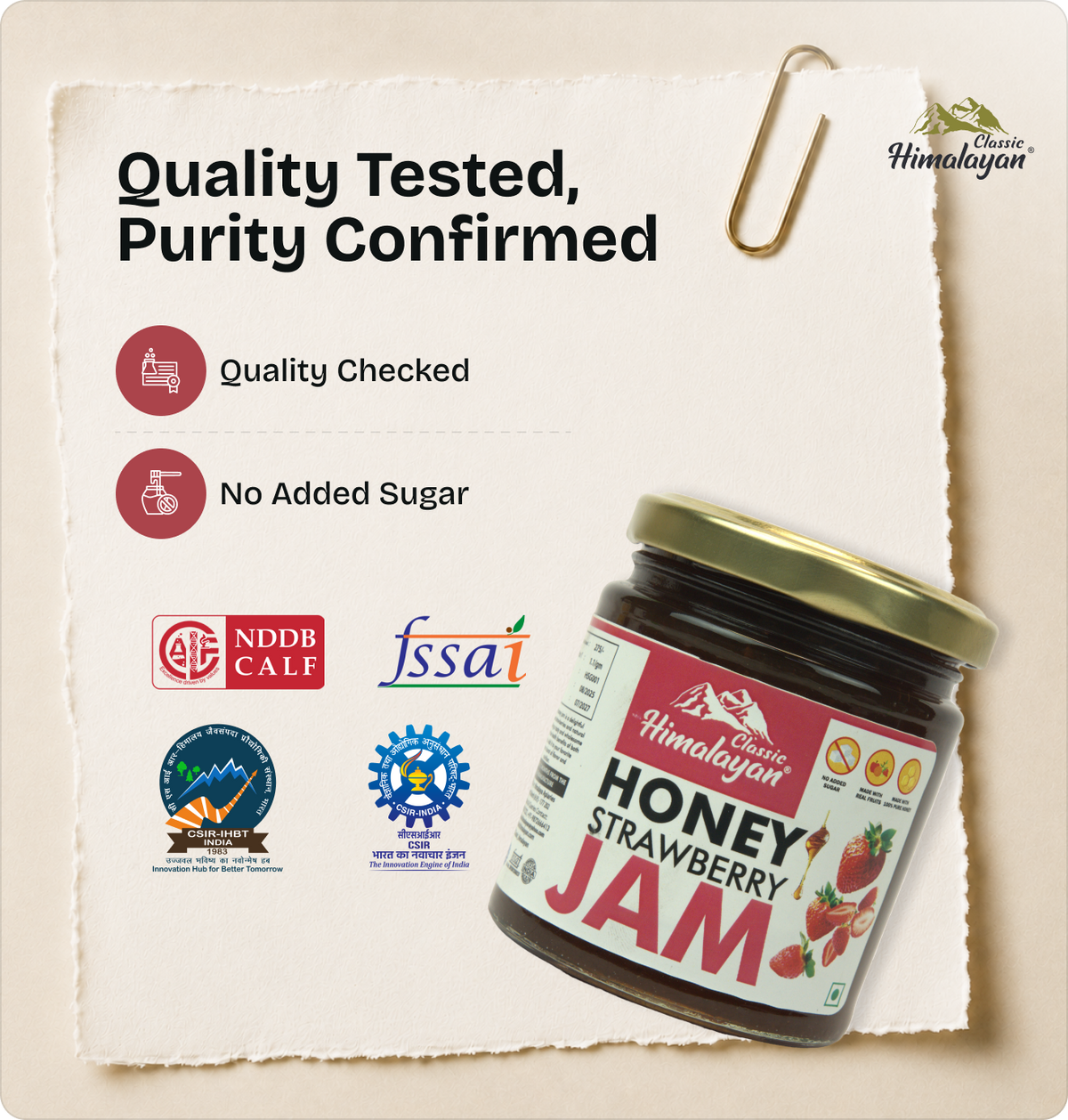 Classic Himalayan Strawberry Jam quality certification graphic